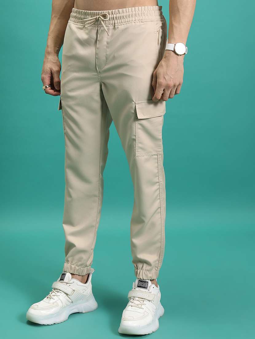 men beige polyester pleated casual trouser - 22462842 -  Standard Image - 1
