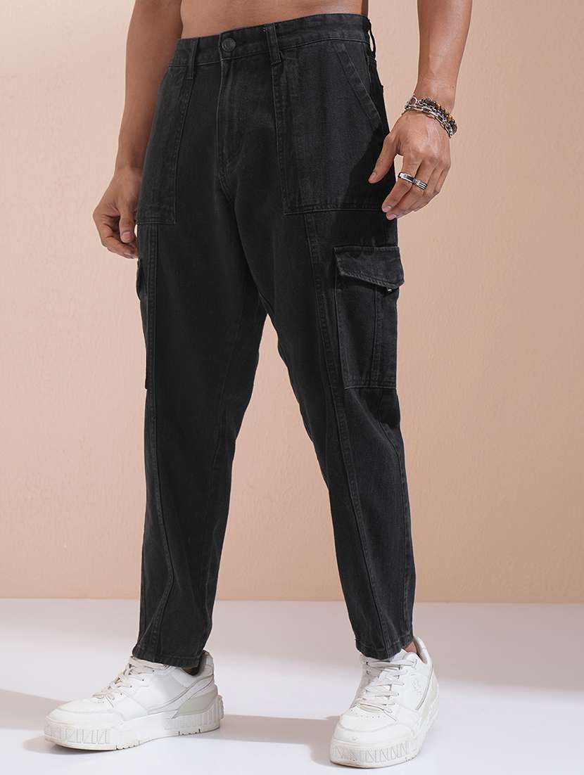men solid  black cotton jean - 22462856 -  Standard Image - 1