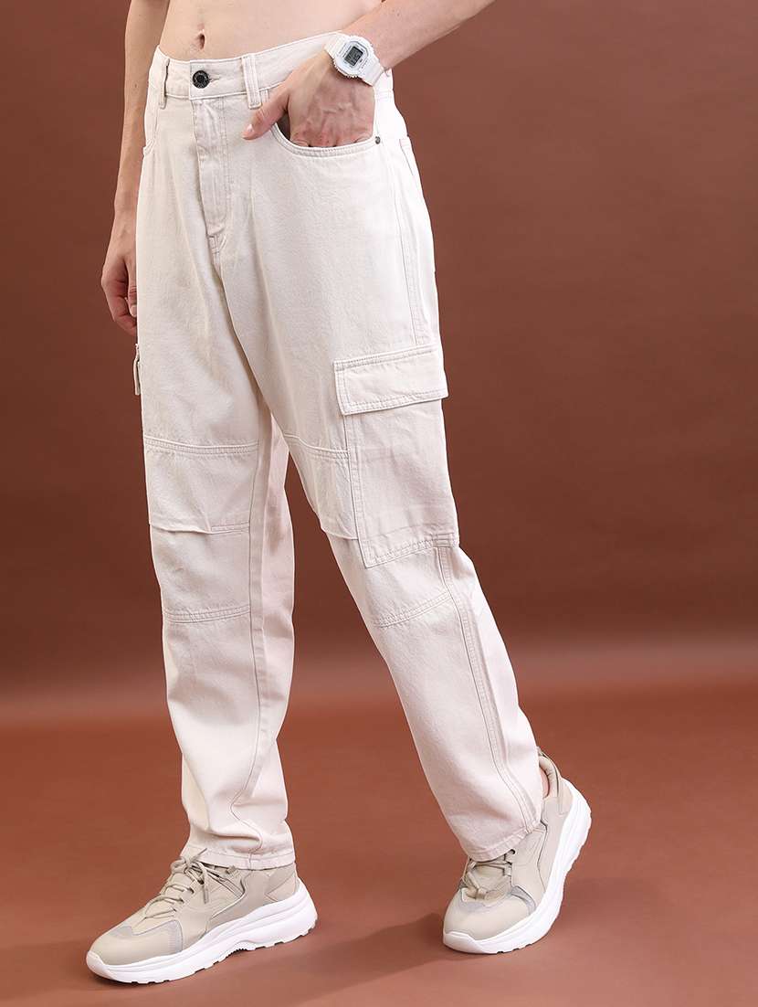 men solid  cream cotton jean - 22462884 -  Standard Image - 1