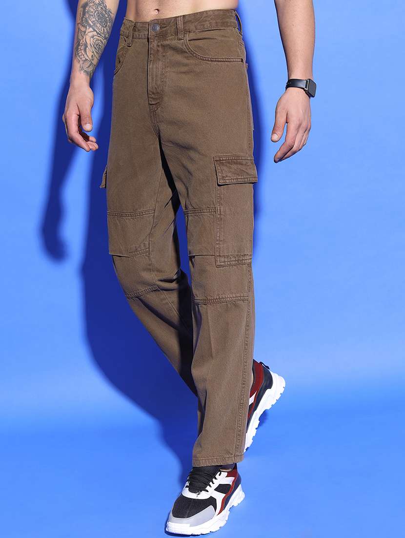 men solid  brown cotton jean - 22462893 -  Standard Image - 1