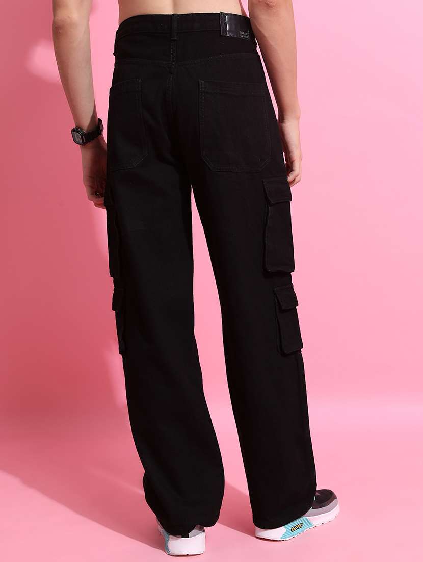 Men Solid Black Cotton Jean - 22462899 -  Standard Image - 4