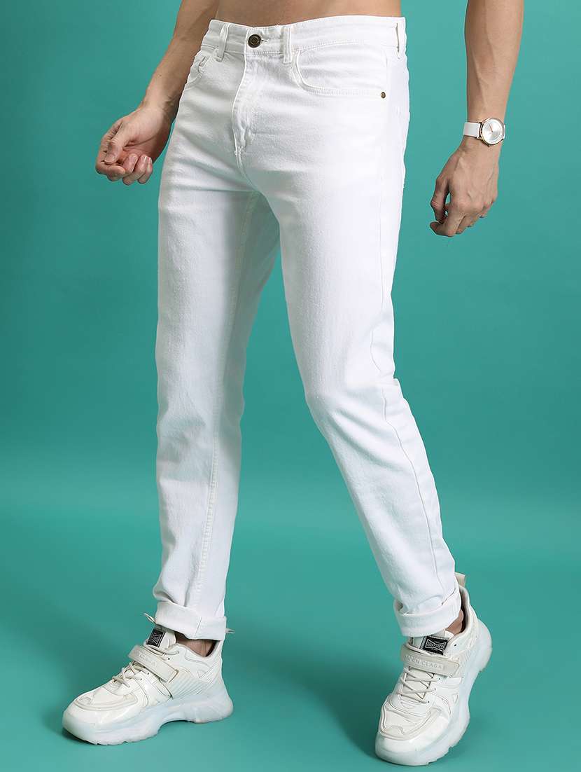 men solid  white cotton jean - 22462933 -  Standard Image - 1