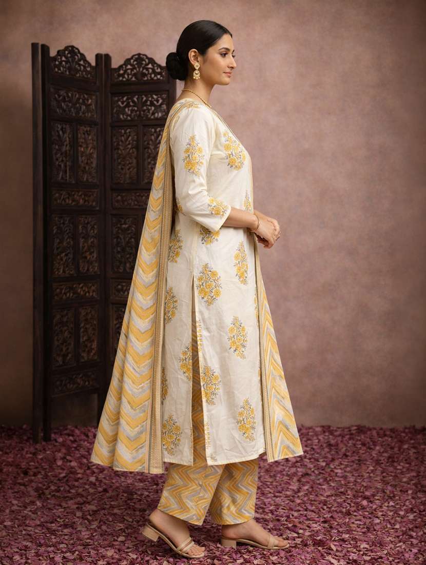 women yellow cotton straight ethnic dress - 22463111 -  Standard Image - 4