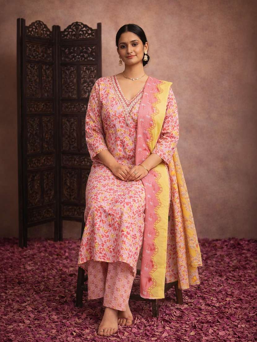 women pink cotton straight ethnic dress - 22463112 -  Standard Image - 4