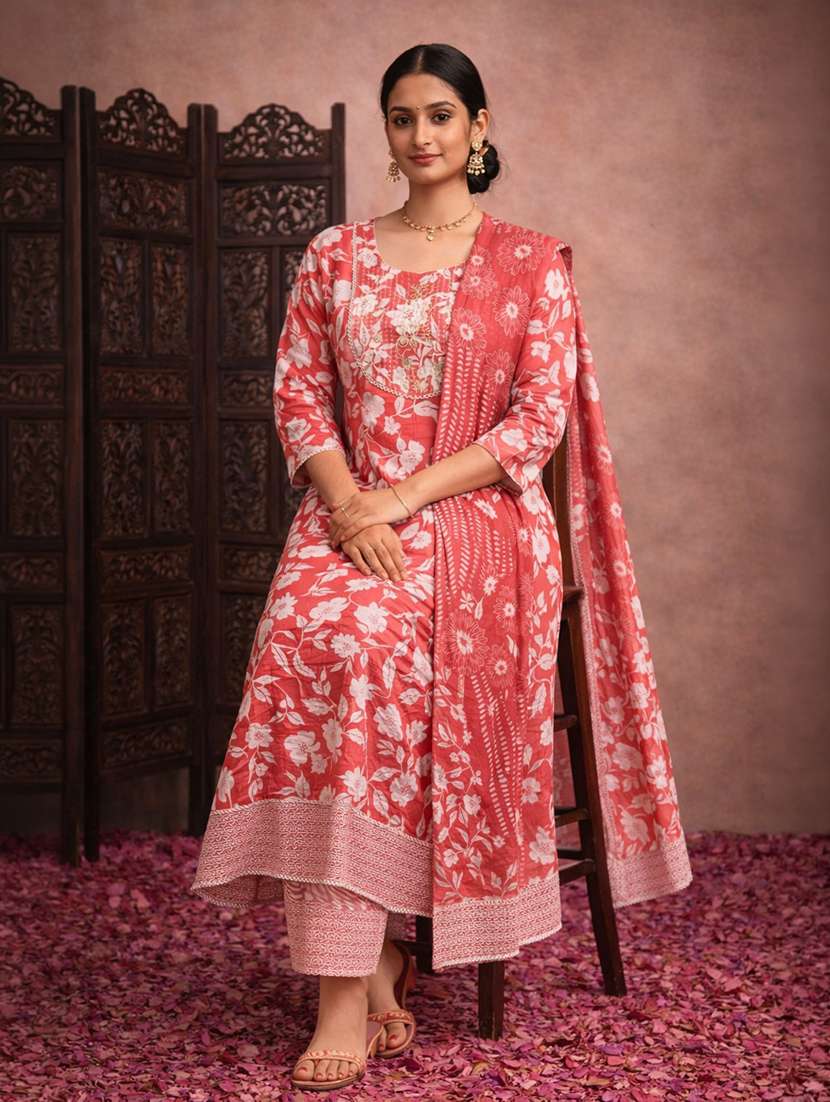 women red cotton fit & flare ethnic dress - 22463124 -  Standard Image - 4