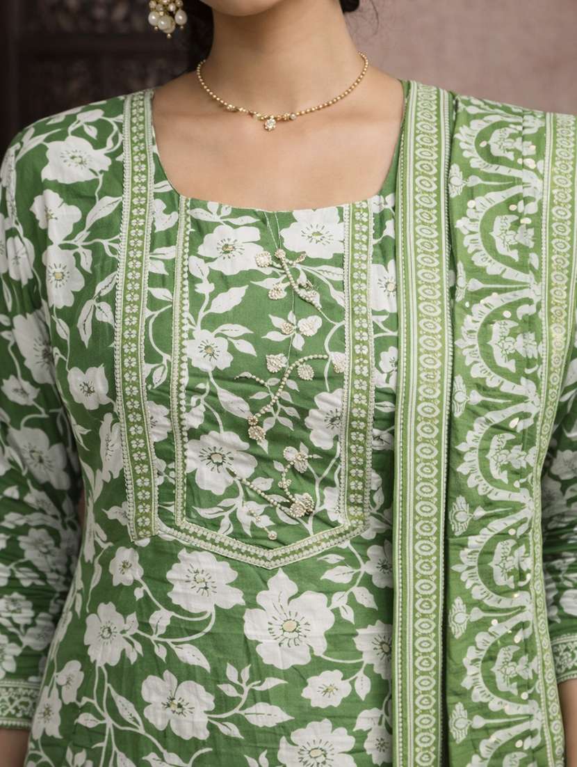 women olive cotton fit & flare ethnic dress - 22463127 -  Standard Image - 1