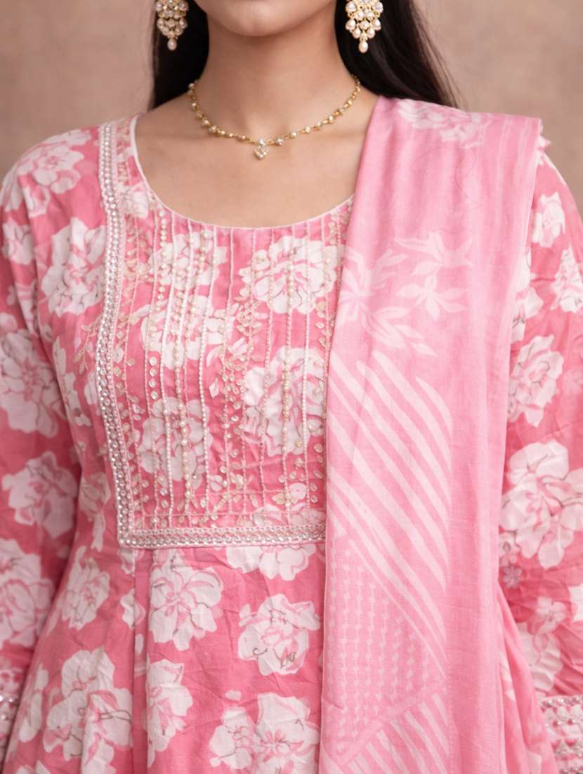 women pink cotton fit & flare ethnic dress - 22463128 -  Standard Image - 1