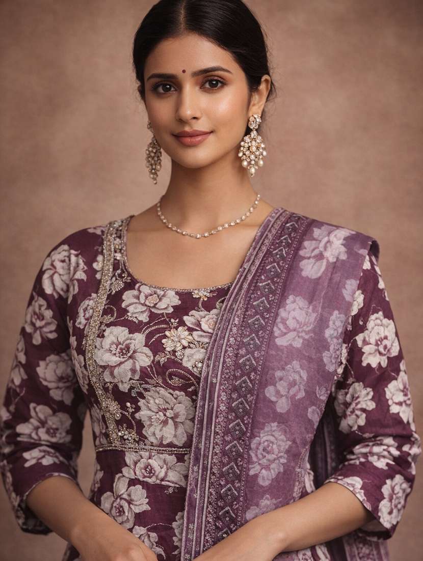 women purple cotton fit & flare ethnic dress - 22463129 -  Standard Image - 1