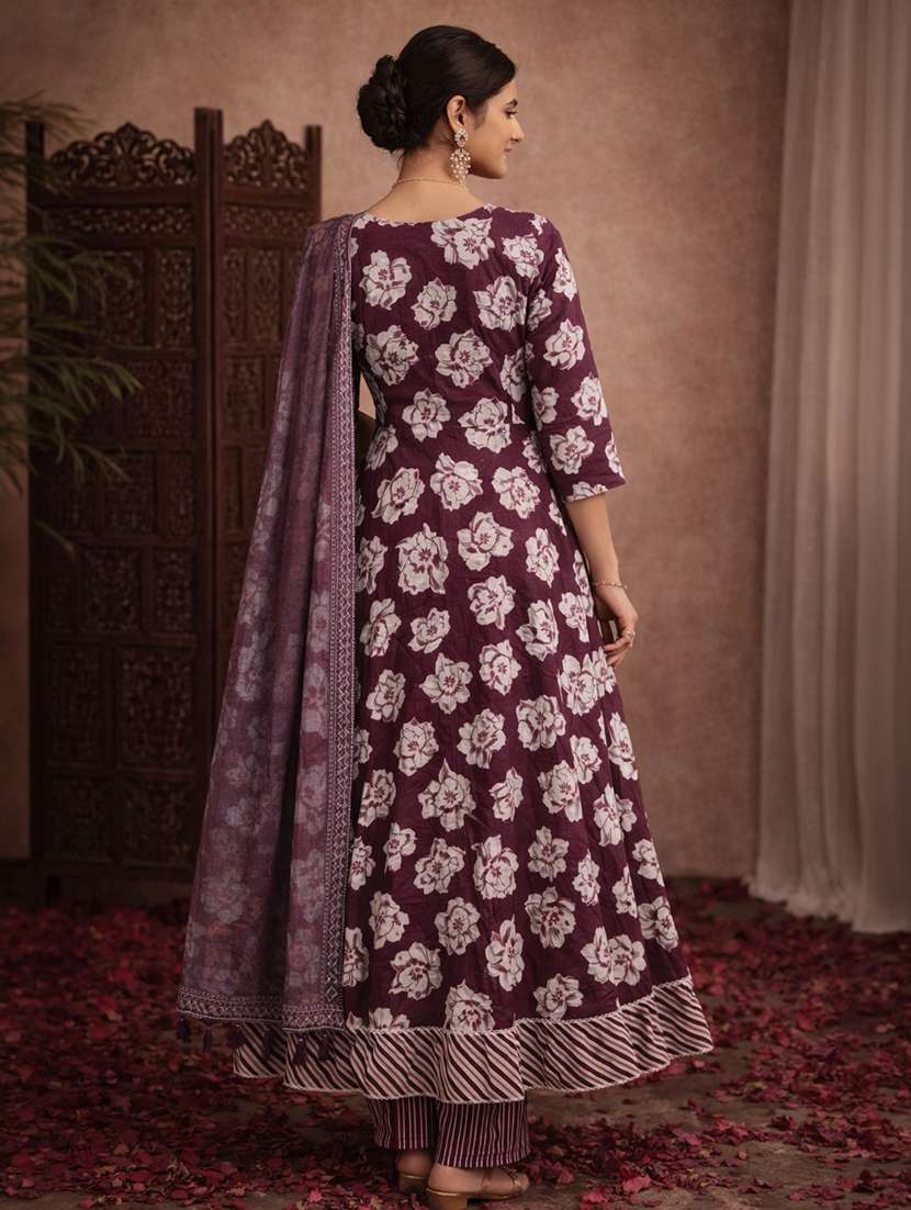 women purple cotton fit & flare ethnic dress - 22463129 -  Standard Image - 4