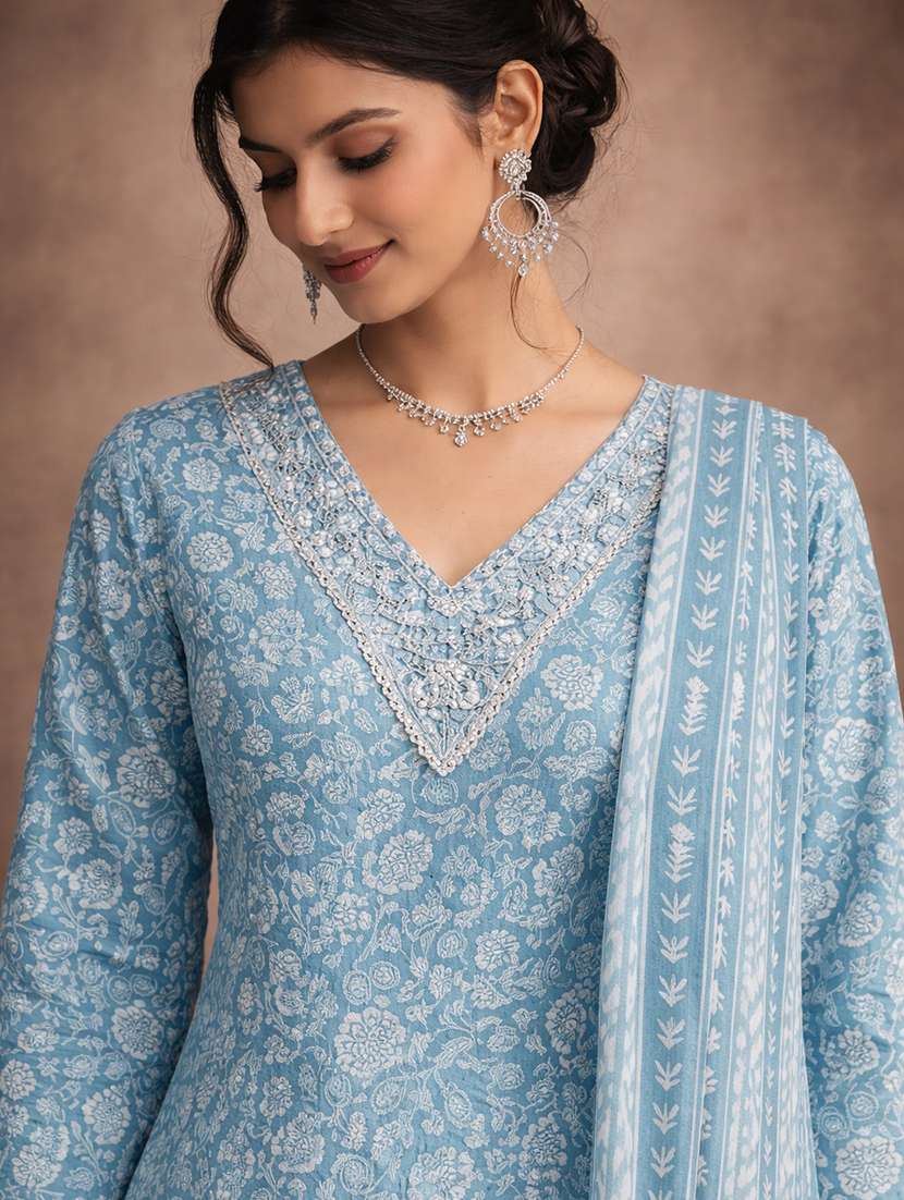 women blue cotton straight ethnic dress - 22463142 -  Standard Image - 1