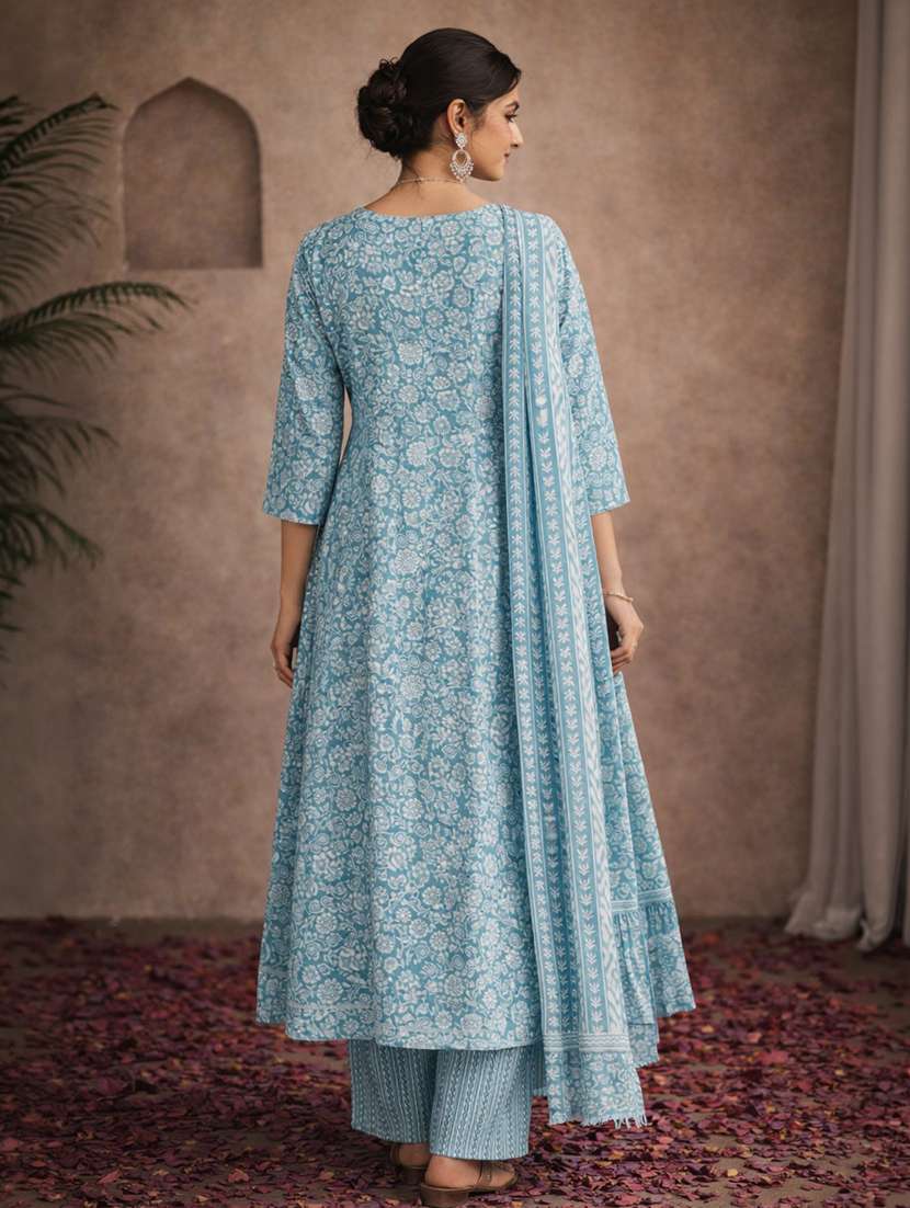 women blue cotton straight ethnic dress - 22463142 -  Standard Image - 4