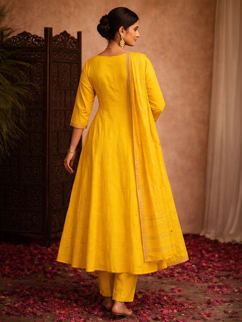 women yellow cotton blend straight ethnic dress - 22463148 -  Standard Image - 4