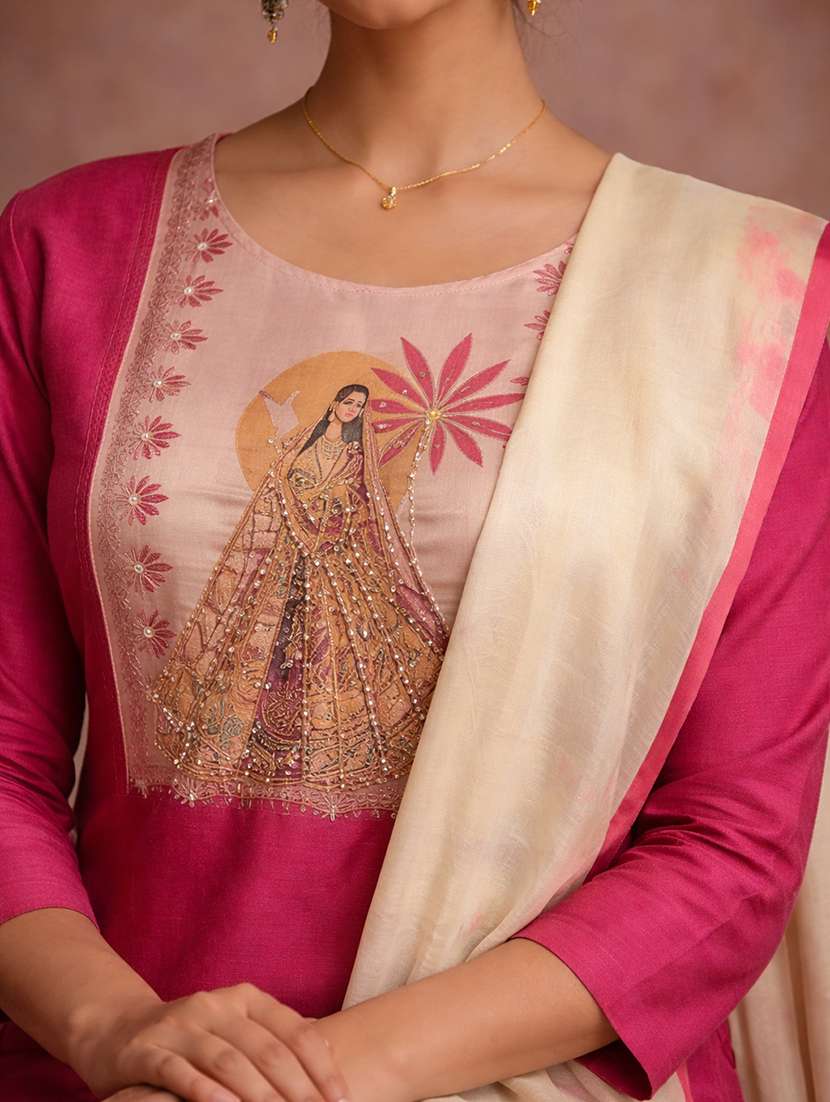 women self design pink cotton blend straight ethnic dress - 22463181 -  Standard Image - 1