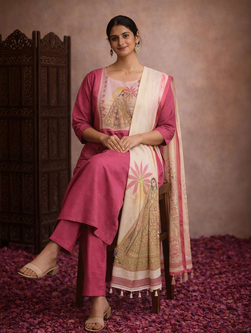 women self design pink cotton blend straight ethnic dress - 22463181 -  Standard Image - 4