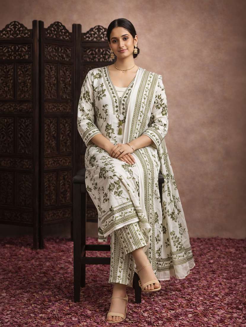 women white cotton straight ethnic dress - 22463192 -  Standard Image - 4