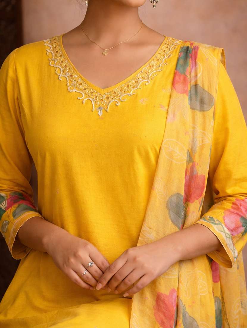 women yellow cotton straight ethnic dress - 22463193 -  Standard Image - 1