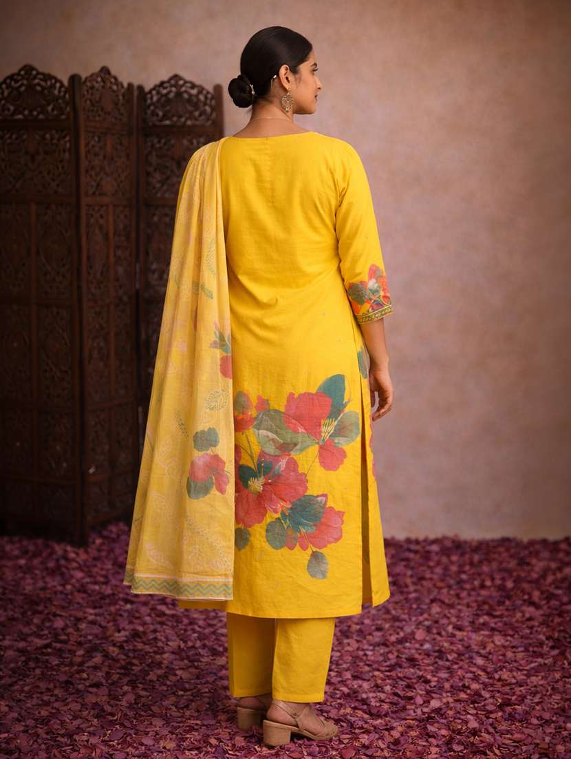 women yellow cotton straight ethnic dress - 22463193 -  Standard Image - 4