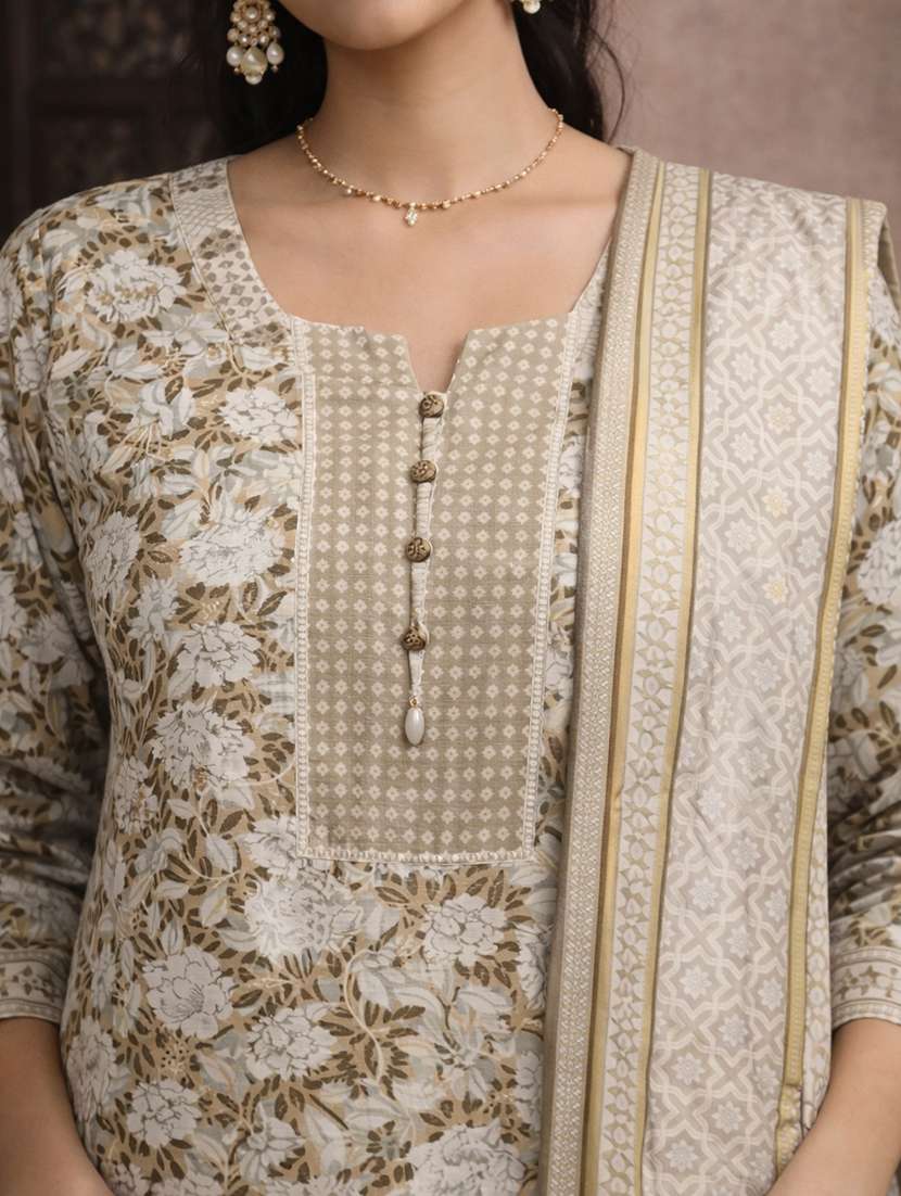 women green cotton straight ethnic dressbeige cotton straight ethnic dress - 22463199 -  Standard Image - 1