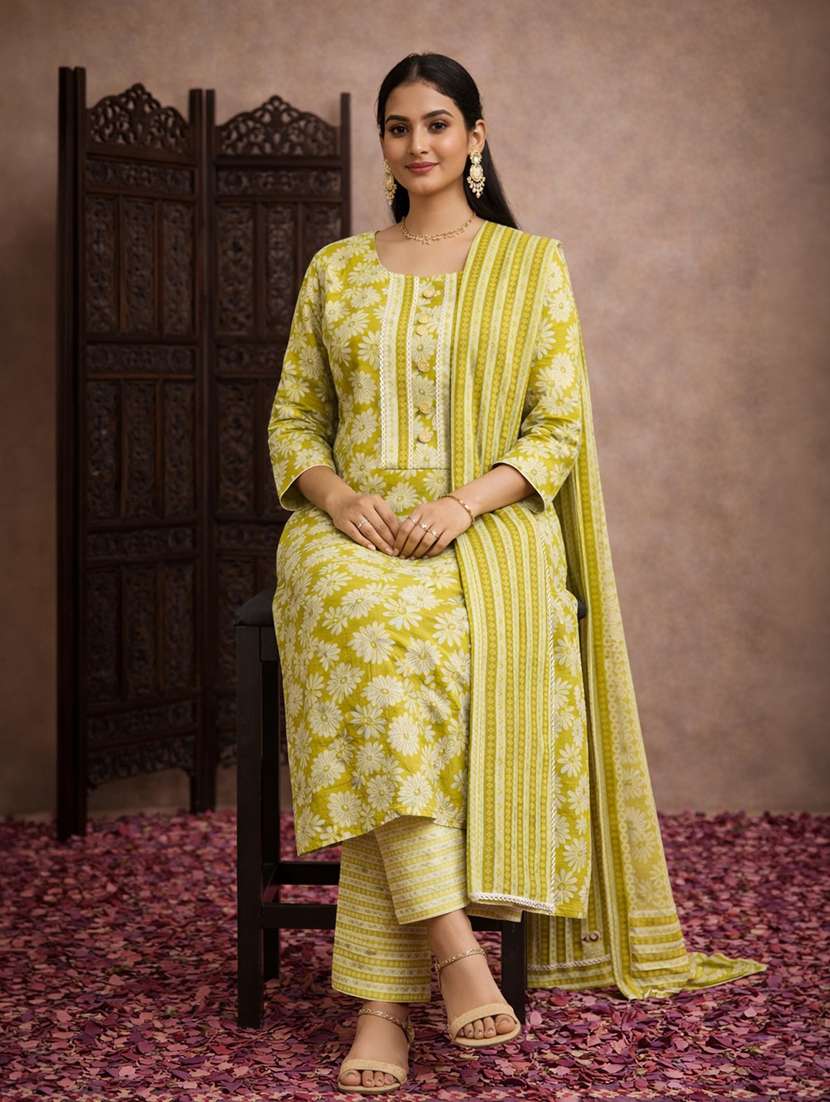 women olive cotton straight ethnic dress - 22463206 -  Standard Image - 4