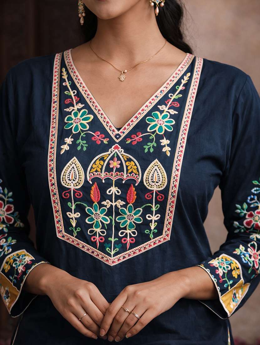 women teal cotton straight ethnic dress - 22463214 -  Standard Image - 1