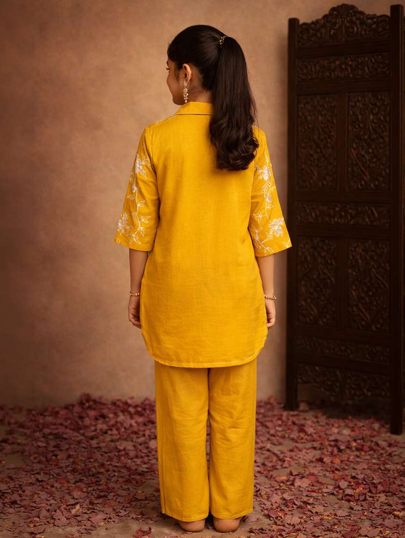 girl mustard cotton blend top & trouser co-ord set - 22463227 -  Standard Image - 4