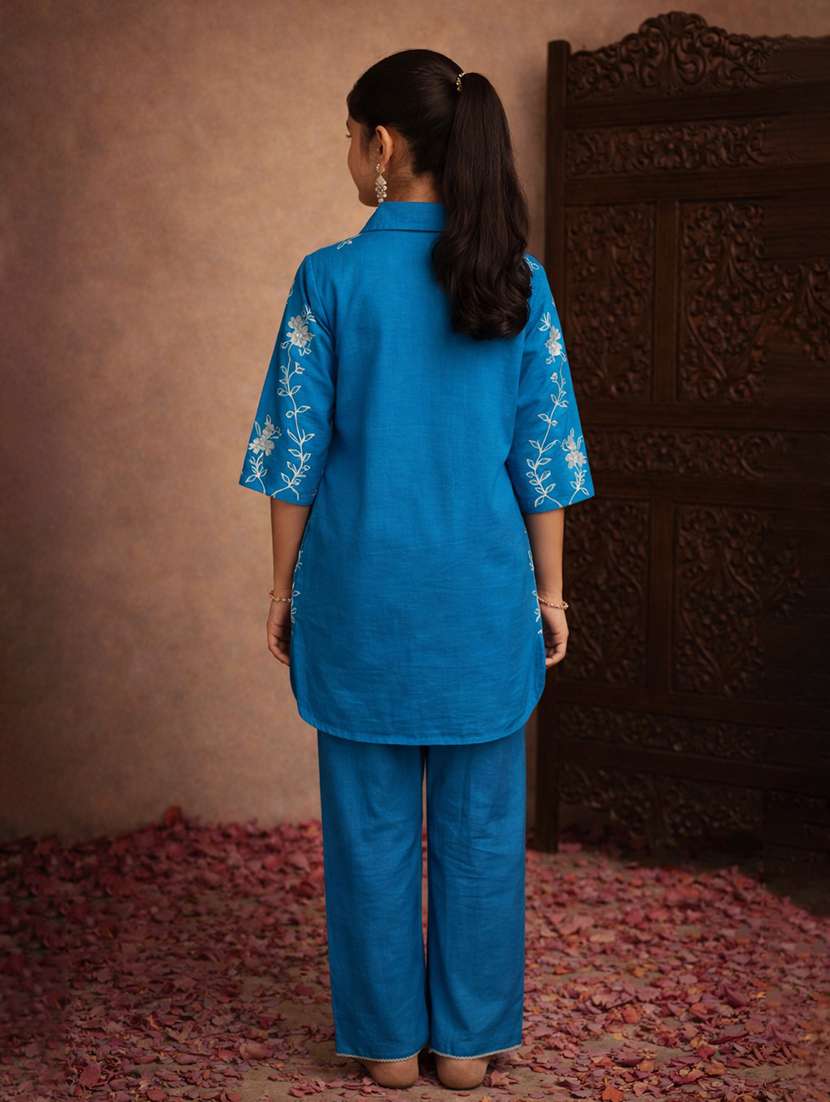 girls teal cotton blend top & trouser co-ord set - 22463228 -  Standard Image - 4