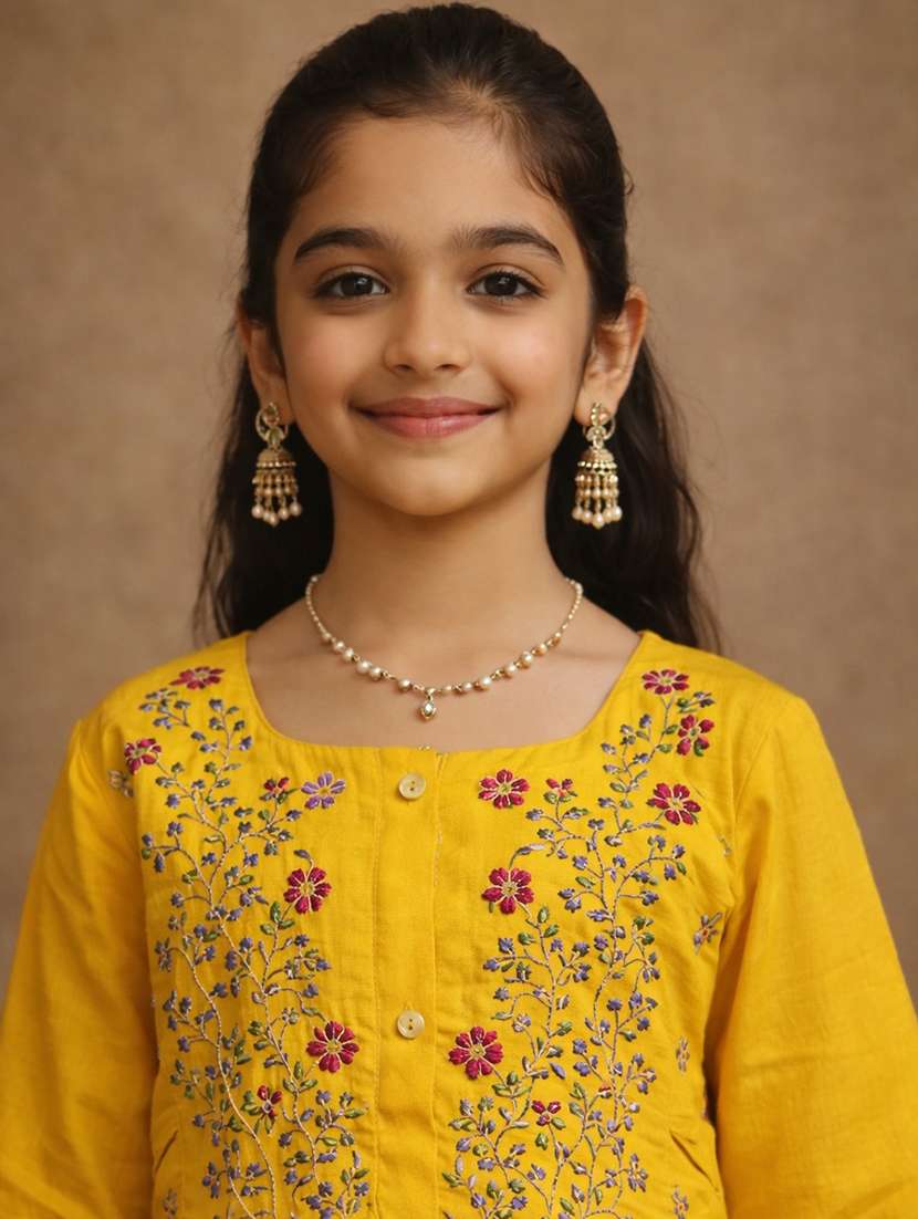 girl yellow cotton blend top & trouser co-ord set - 22463231 -  Standard Image - 1
