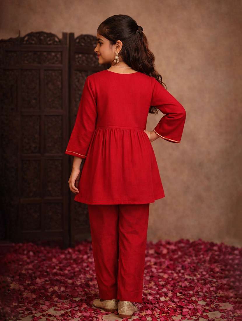 girl red cotton blend top & trouser co-ord set - 22463232 -  Standard Image - 4