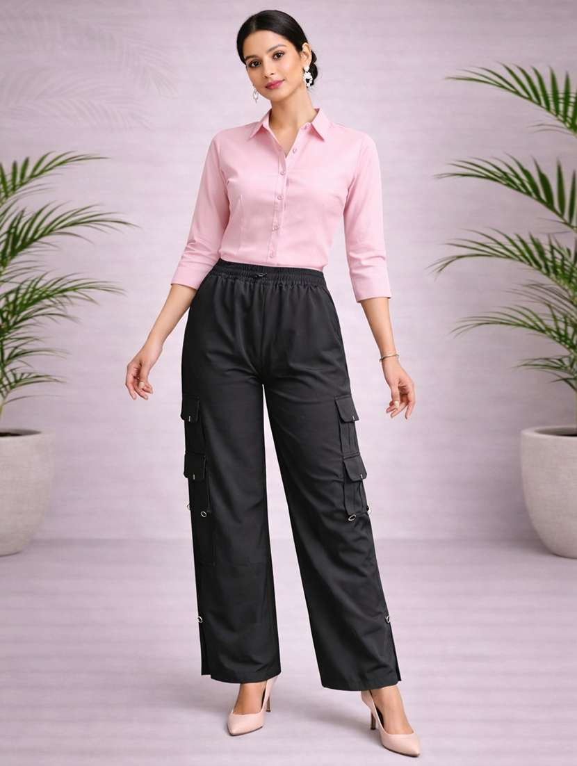 womne black polyester cargo - 22463242 -  Standard Image - 4