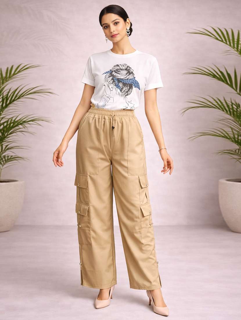 women beige polyester cargo - 22463244 -  Standard Image - 4