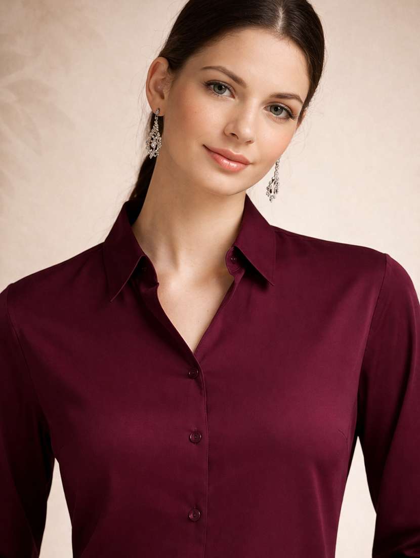 women solids maroon polyester regular shirt - 22463252 -  Standard Image - 1