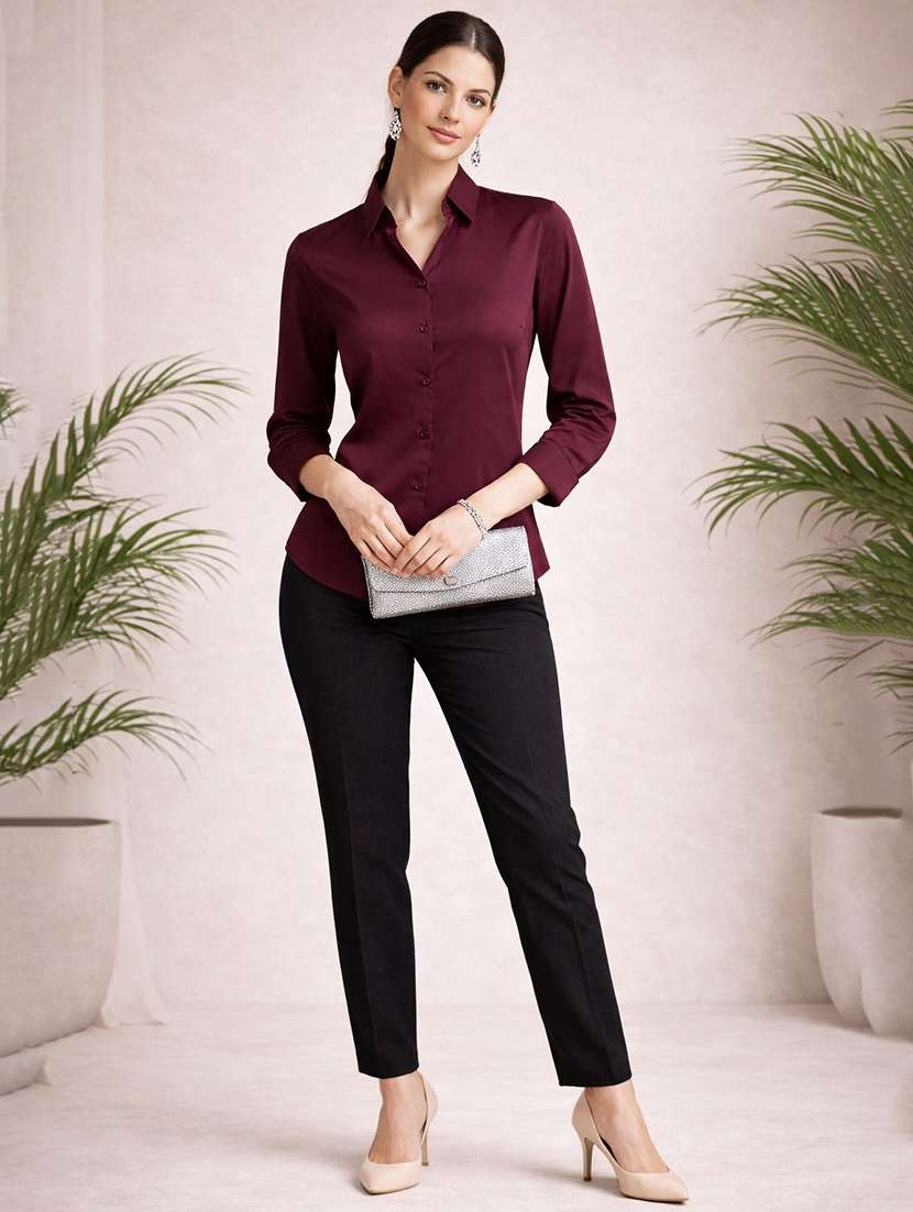 women solids maroon polyester regular shirt - 22463252 -  Standard Image - 4