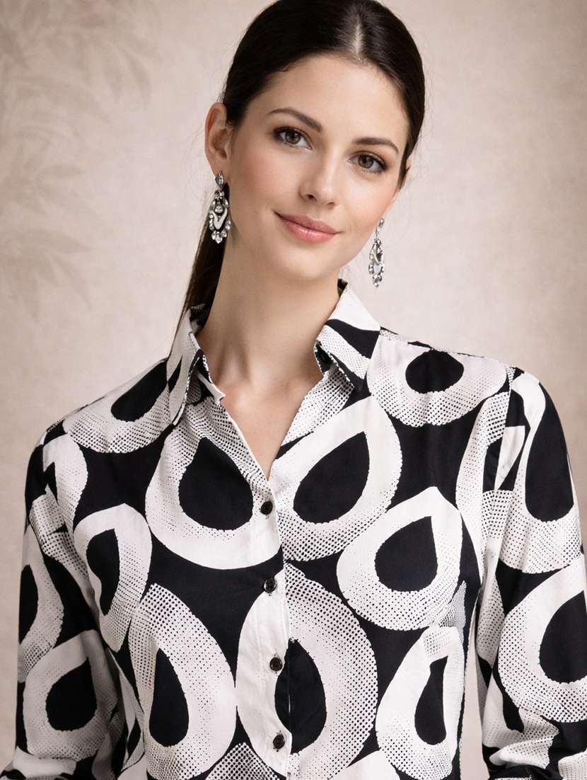 women abstract black polyester regular shirt - 22463253 -  Standard Image - 1