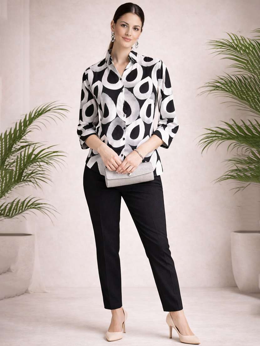 women abstract black polyester regular shirt - 22463253 -  Standard Image - 4