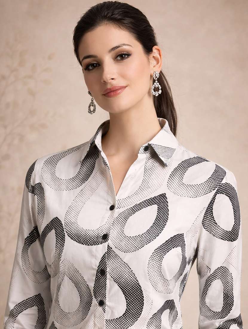 women abstarct white polyester regular shirt - 22463254 -  Standard Image - 1