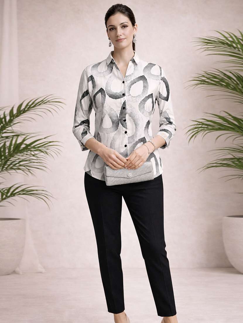 women abstarct white polyester regular shirt - 22463254 -  Standard Image - 4