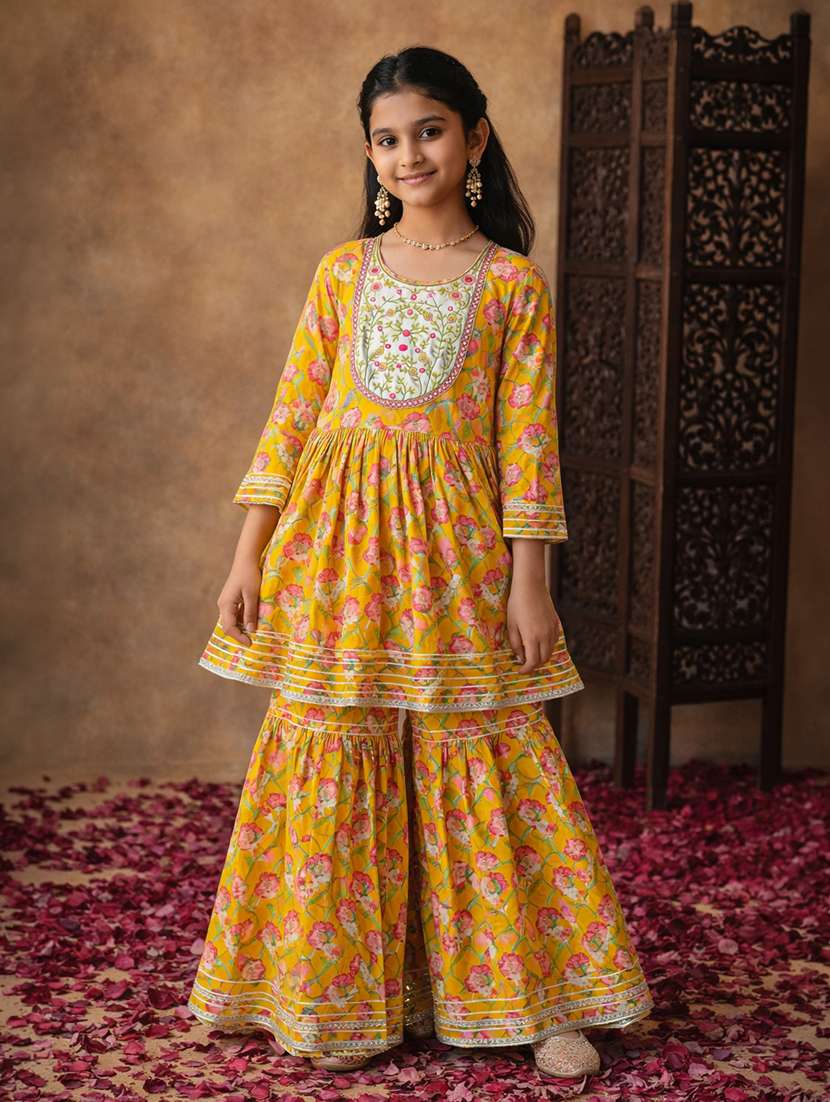 girl cotton kurta sharara set suit set