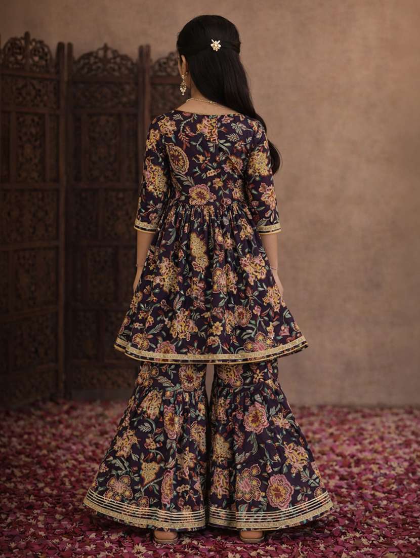girls purple cotton kurta sharara set suit set - 22463273 -  Standard Image - 4
