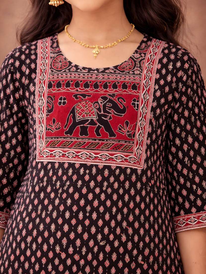 girls black cotton kurta palazzo set suit set - 22463275 -  Standard Image - 1