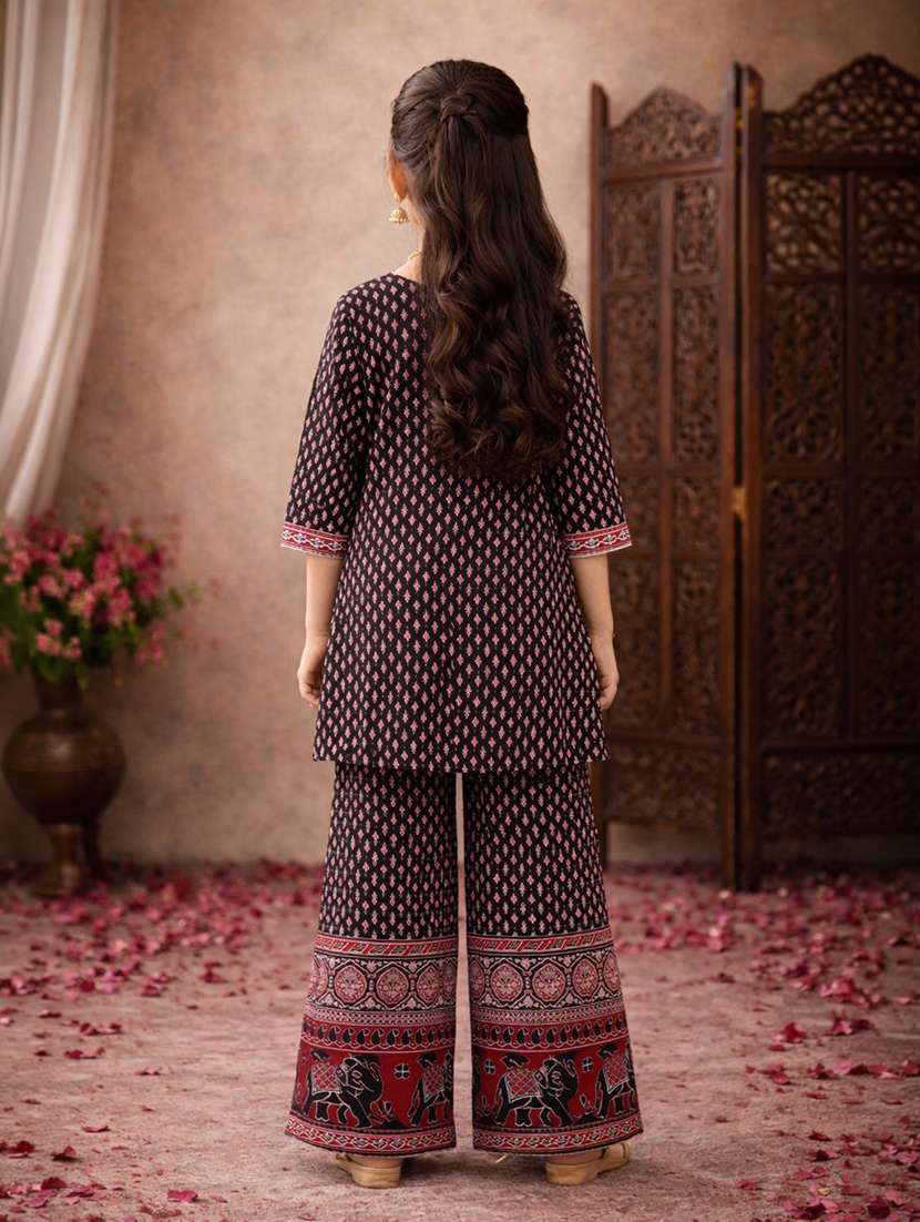 girls black cotton kurta palazzo set suit set - 22463275 -  Standard Image - 4
