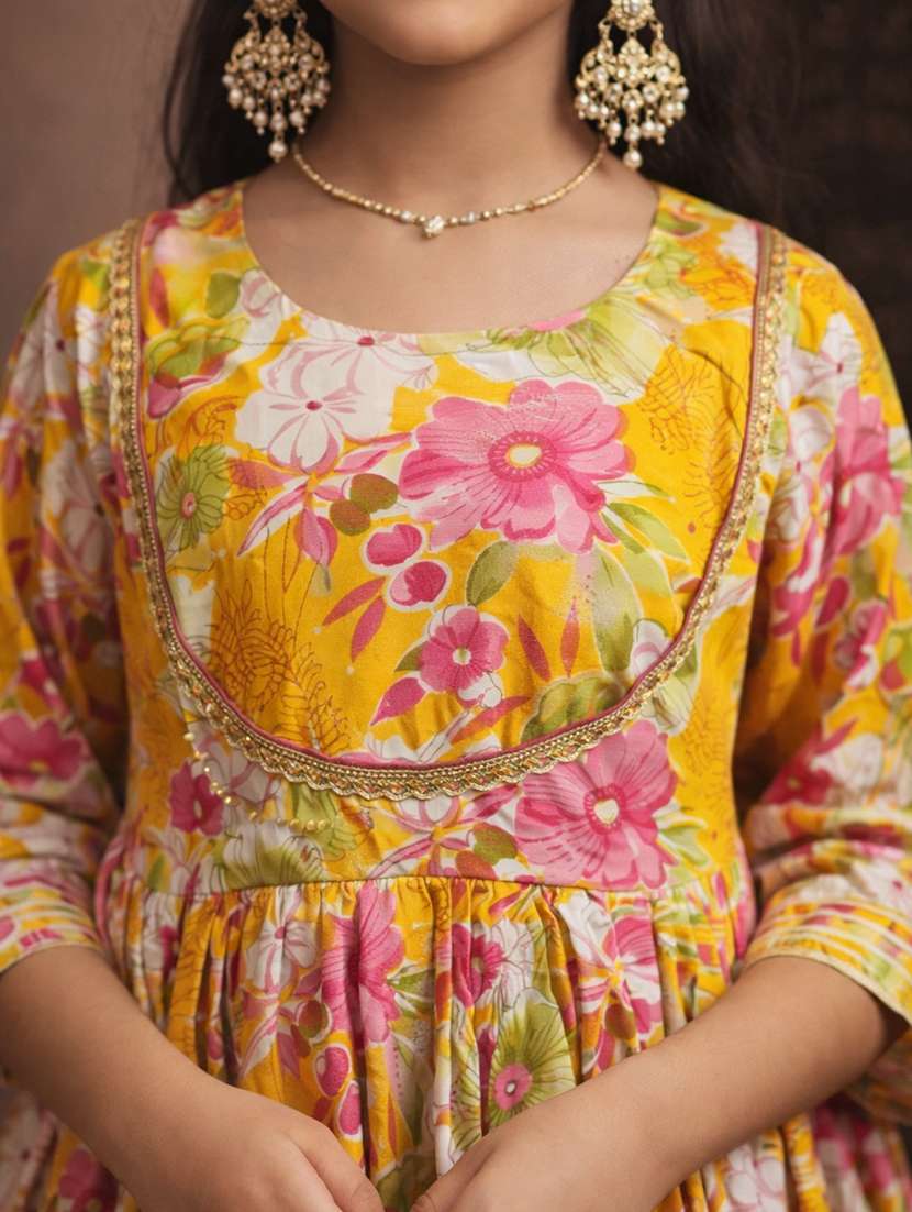 girls yellow cotton kurta sharara set suit set - 22463281 -  Standard Image - 1
