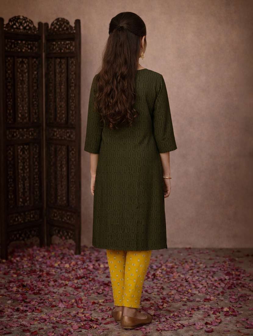 girl green cotton straight kurti - 22463282 -  Standard Image - 4