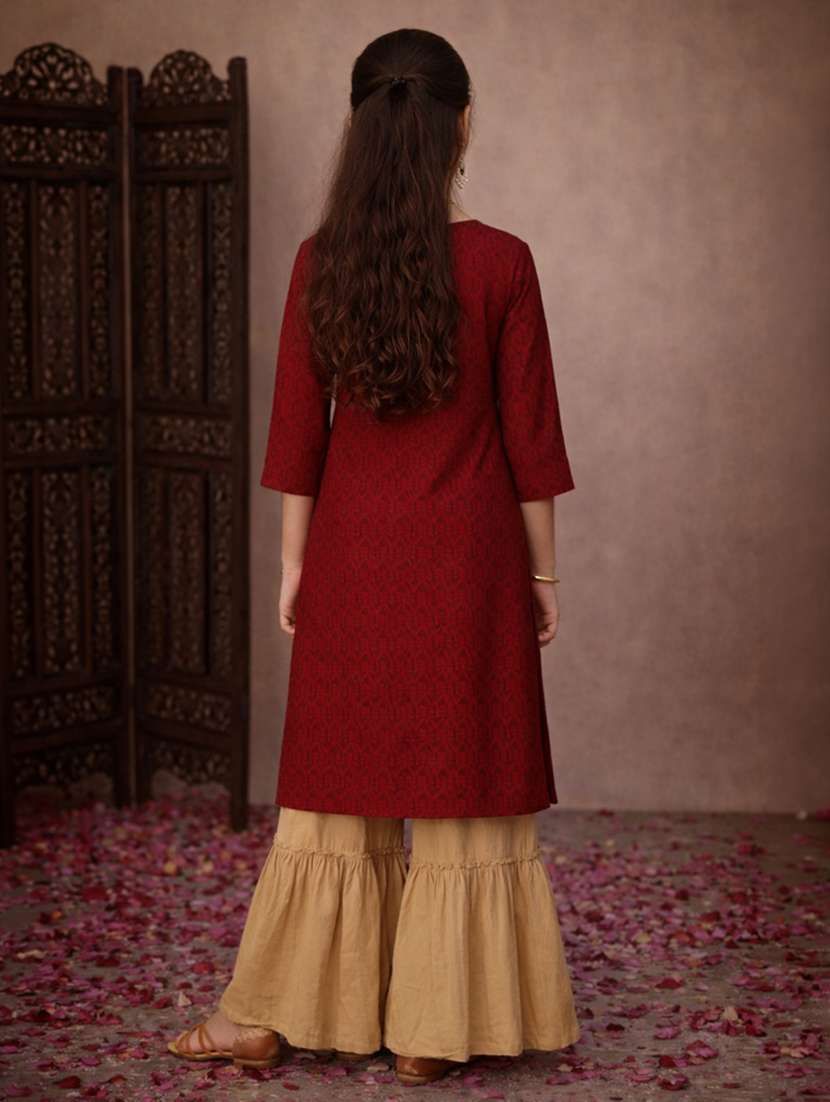 girls maroon cotton straight kurti - 22463283 -  Standard Image - 4