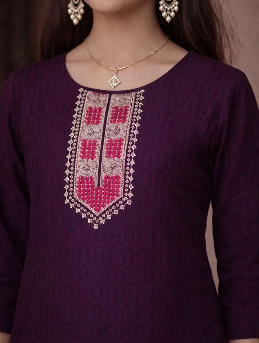 girls purple cotton straight kurti - 22463285 -  Standard Image - 1