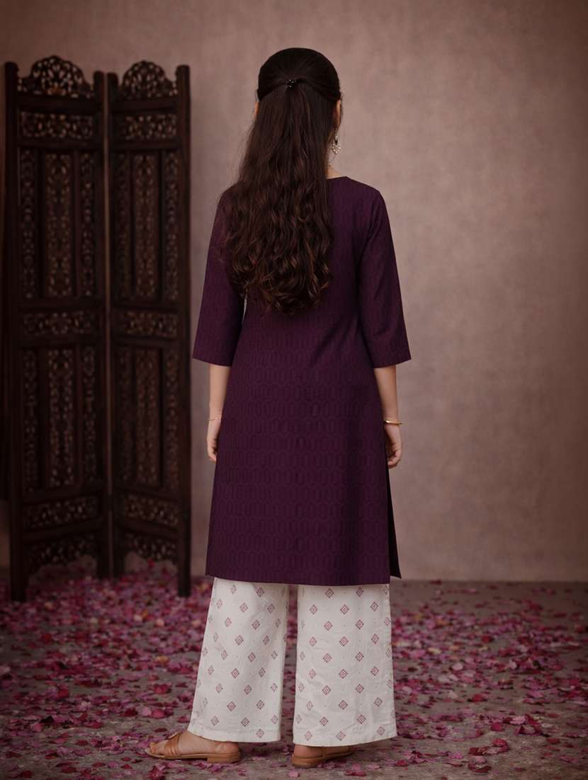 girls purple cotton straight kurti - 22463285 -  Standard Image - 4
