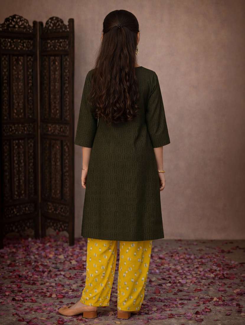 girls green cotton straight kurti - 22463286 -  Standard Image - 4