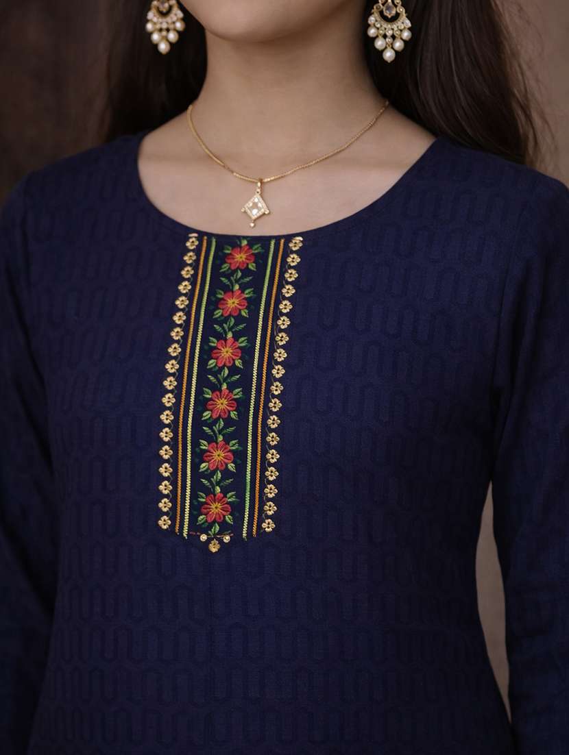 girls navy blue cotton straight kurti - 22463288 -  Standard Image - 1