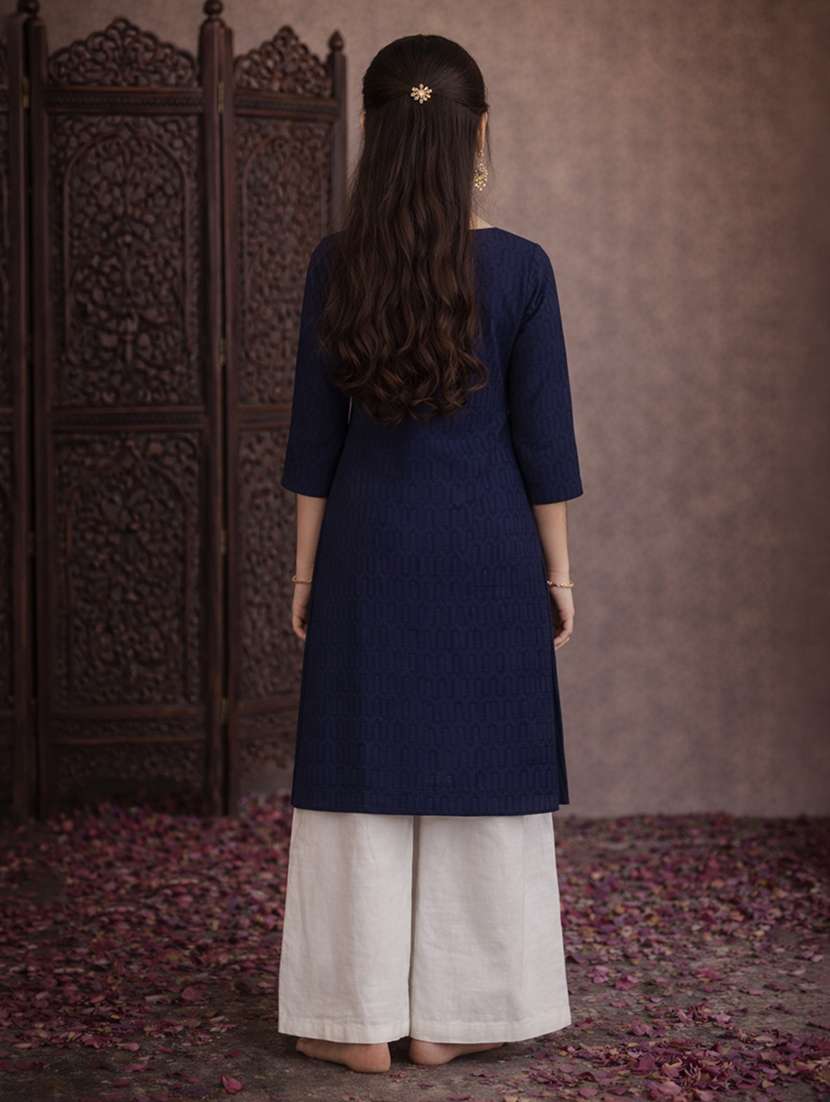 girls navy blue cotton straight kurti - 22463288 -  Standard Image - 4