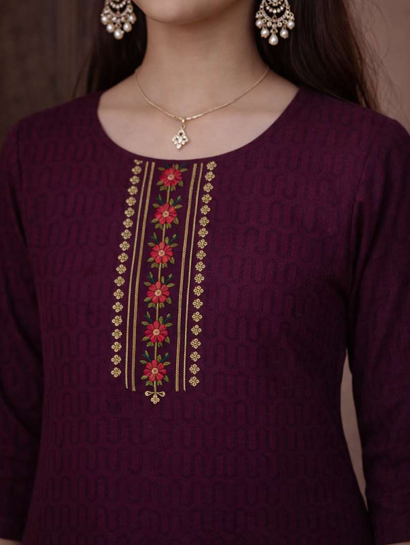 girls purple cotton straight kurti - 22463289 -  Standard Image - 1