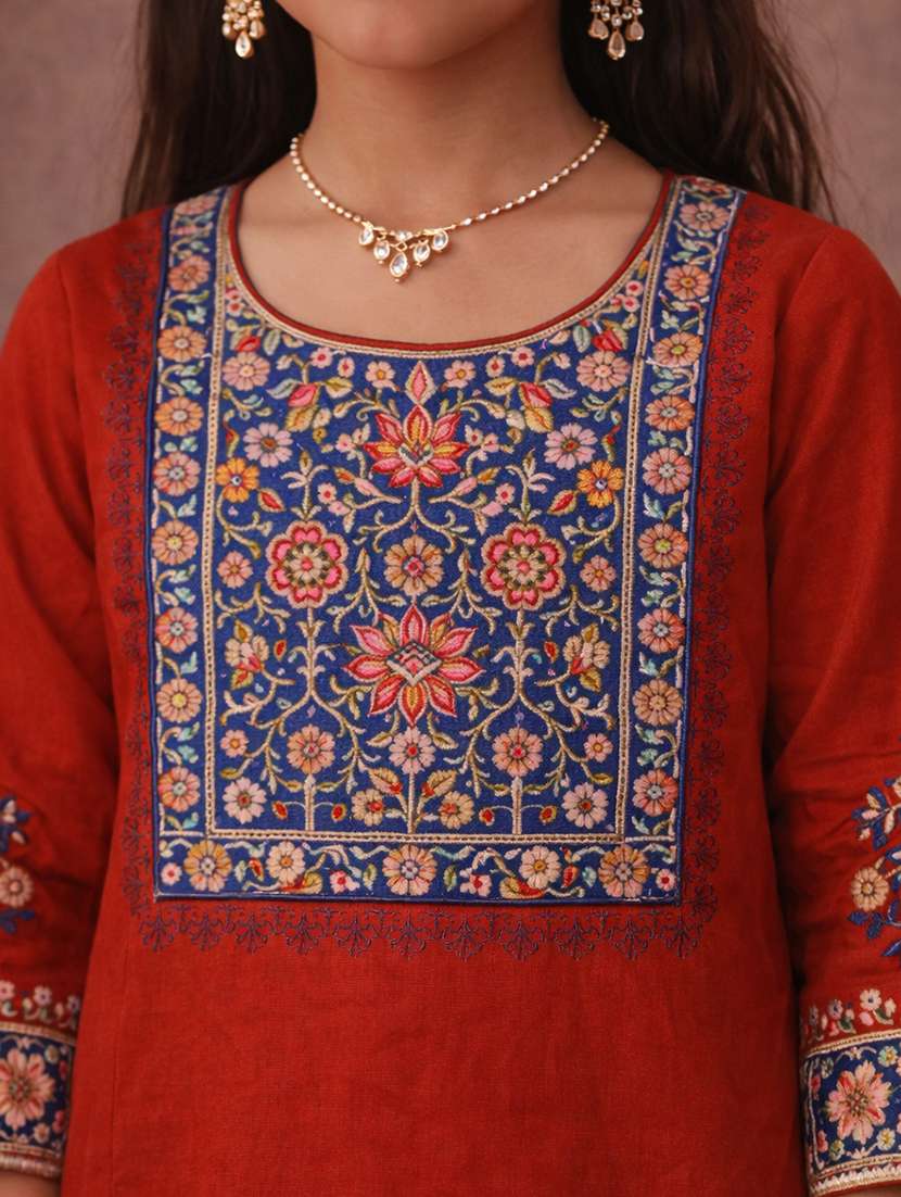 girls rust cotton flared kurti - 22463293 -  Standard Image - 1